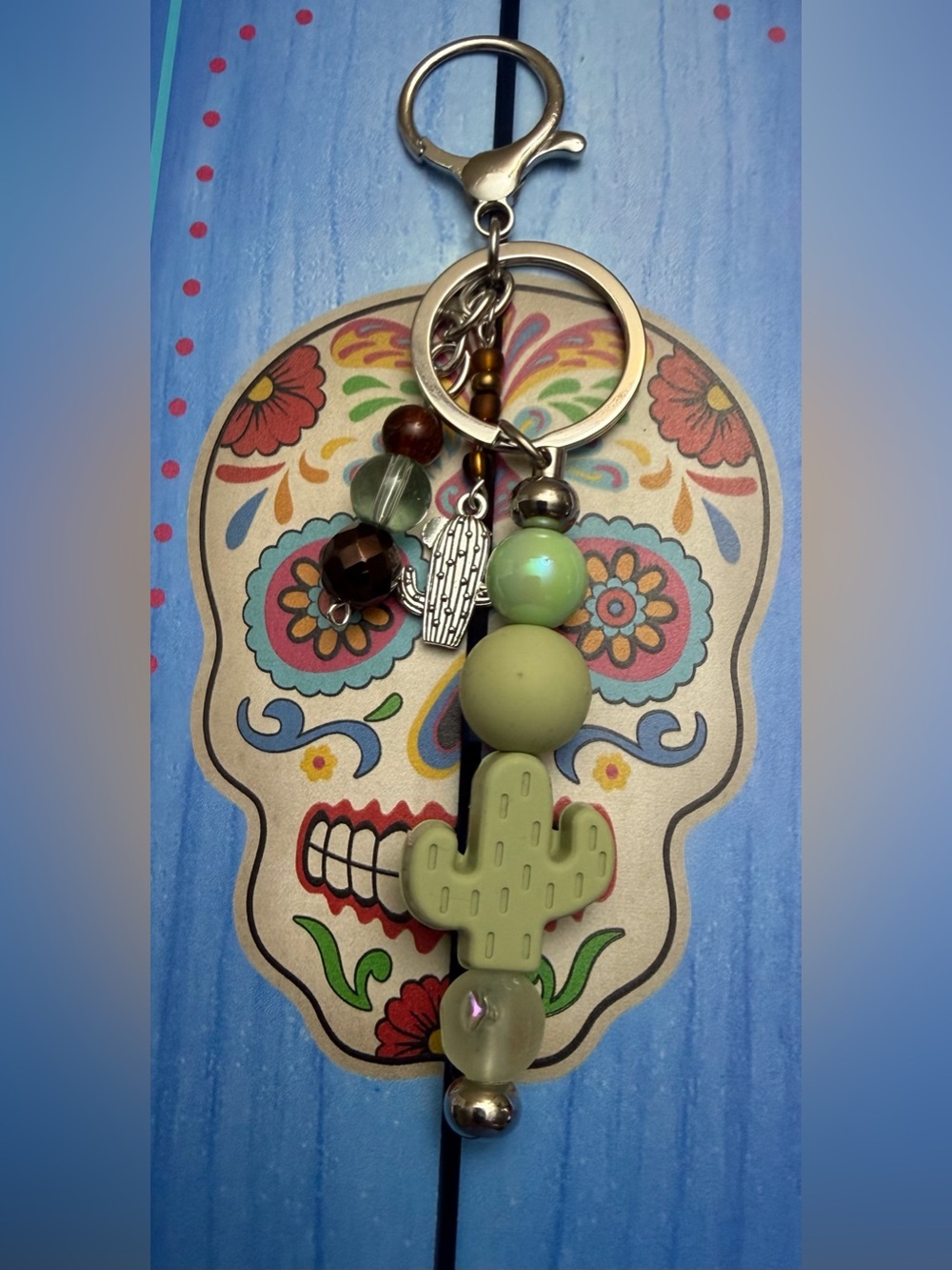 Handmade Green Cactus Bead Keychain - Unbranded
